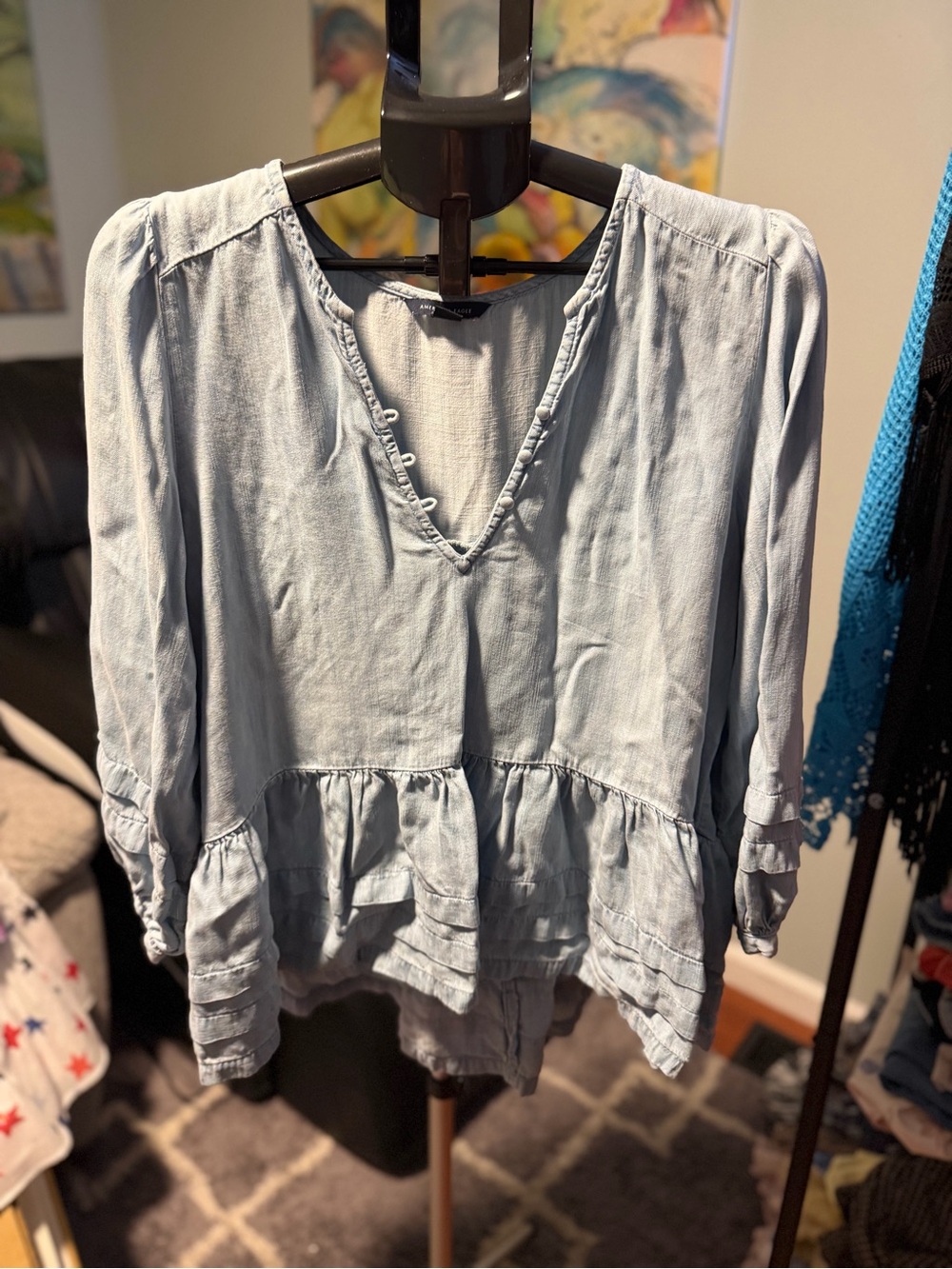 American eagle large denim chambray peplum top